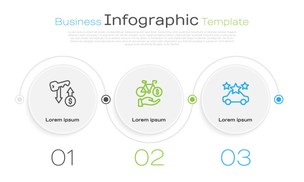 设置线路租赁键，自行车租赁手机应用和汽车共享。业务信息图模板。向量图片下载