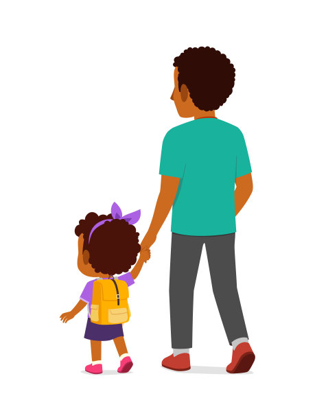 小孩子牵着爸爸的手一起去上学图片下载