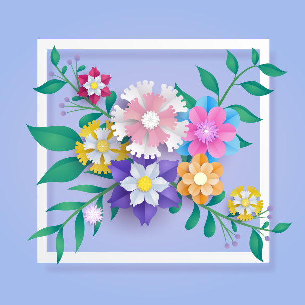 花剪纸剪纸在矢量艺术设计与现实的阴影在柔和的颜色基调。用于杂志、网页、商场招牌等添加文字标签的框架或空间。图片下载