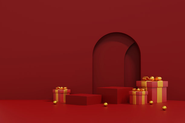 红色讲台与甜美的红色平台。展示化妆品和饮料产品的舞台。舞台夏季在台座现代3d工作室红色平台图片下载