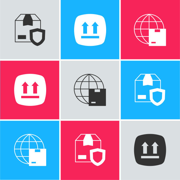 设置传送安全与盾牌，这一面和全球航运图标。向量图片下载