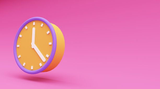 橙色表盘配白色指针。粉红色背景隔离。网站设计，传单，横幅，广告的简约设计概念模板。三维效果图图片下载