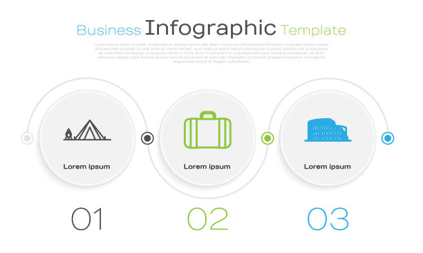 设置线旅游帐篷与柴火，旅行箱，在罗马，意大利竞技场。业务信息图模板。向量图片下载