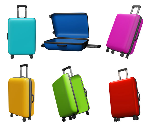 一套行李箱孤立在白色背景3d插图图片下载