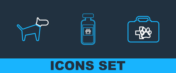 设置行宠物急救箱，狗和宠物瓶医疗图标。向量图片下载