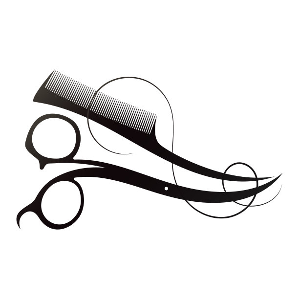 剪刀梳和美丽的卷发，为美容院设计图片下载