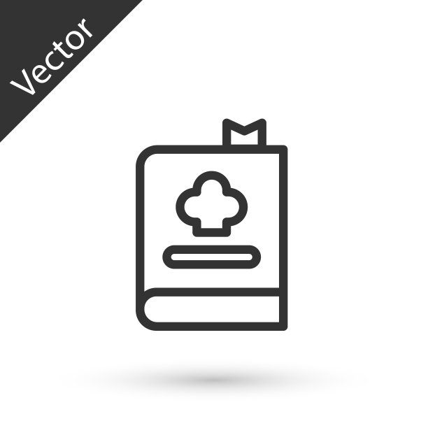 灰色线食谱图标孤立在白色背景。烹饪书图标。菜谱的书。刀叉图标。餐具的象征。向量图片下载