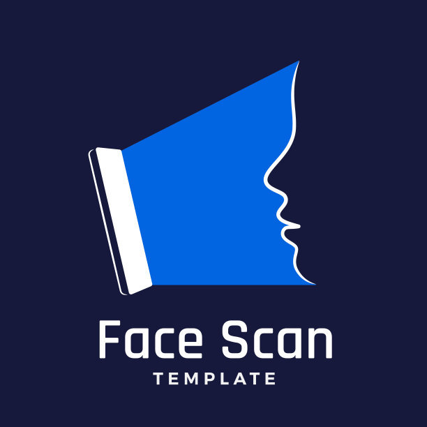 面部扫描抽象矢量符号，徽章，图标或徽章模板。智能手机屏幕制作人脸识别安全识别。负空间插图。图片下载