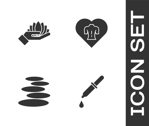设置移液管，莲花，堆叠热石和按摩图标。向量图片下载