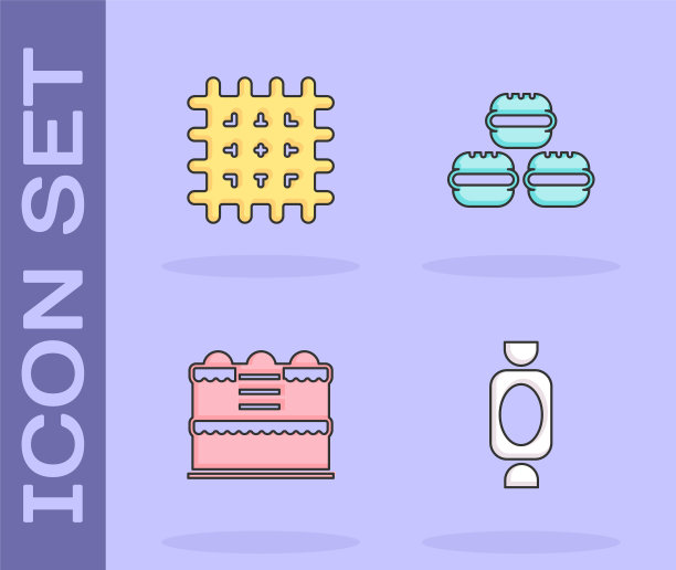 设置糖果，饼干饼干，蛋糕和马卡龙饼干图标。向量图片下载