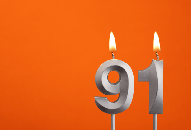 蜡烛91号-生日在橙色背景图片下载