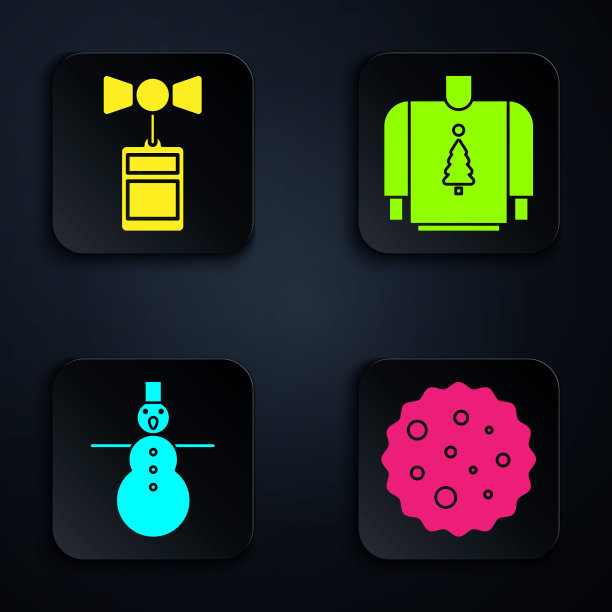 集饼干或饼干与巧克力，价格标签与铭文销售，圣诞雪人和圣诞毛衣。黑色方形按钮。向量图片下载