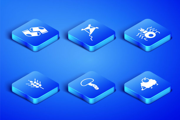 设置刺猬，袜子，蘑菇，小麦，风筝和蜘蛛图标。向量图片下载