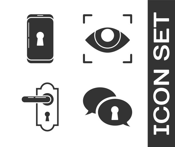 设置个人数据保护，智能手机带锁，门把手和眼睛扫描图标。向量图片下载