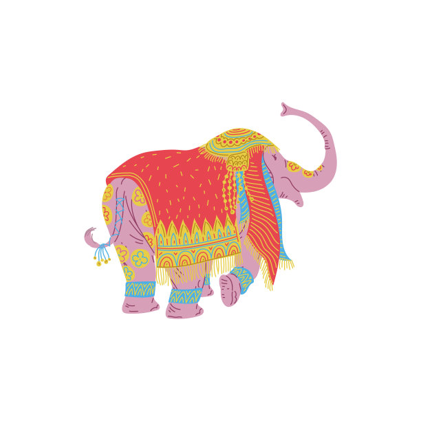 画和装饰大象，印度文化概念-平面矢量插图孤立在白色背景。图片下载