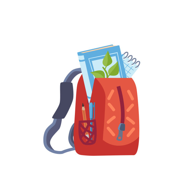 学校背包与钢笔，铅笔，课本和记事本内-平面矢量插图孤立的白色背景。图片下载