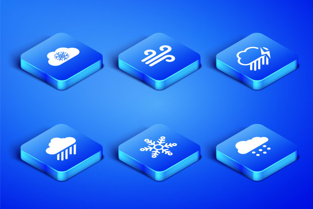 设置云与雪，雪花，雨，风和闪电图标。向量图片下载