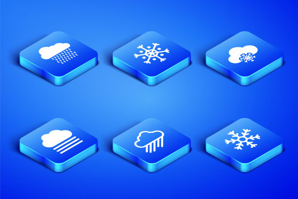 设置雪花，云与雨，雾和云，和雪图标。向量图片下载