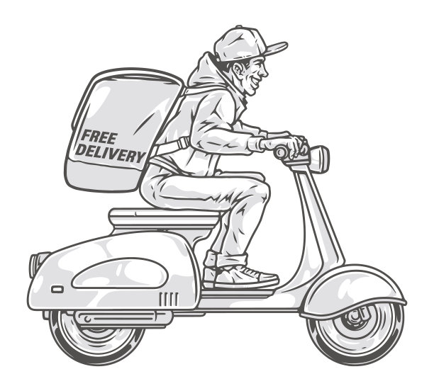 快递员在摩托车单色标志图片下载