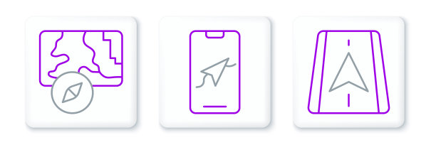 设置行城市地图导航和图标。向量图片下载