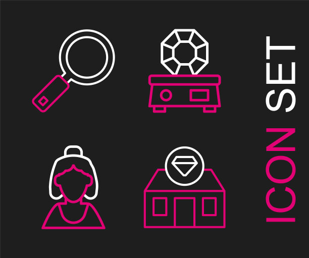 集行珠宝店，珠宝顾问，宝石宝石和放大镜的图标。向量图片下载