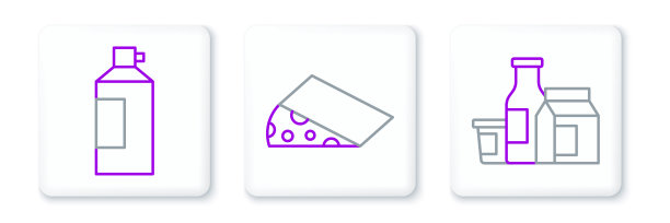 设置生产线牛奶产品，在瓶和奶酪图标打发奶油。向量图片下载