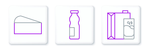 设置线纸包装牛奶，奶酪和饮用酸奶在瓶图标。向量图片下载