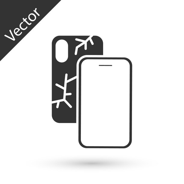 灰色智能手机，破碎的屏幕图标孤立在白色背景上。破碎的手机屏幕图标。向量图片下载