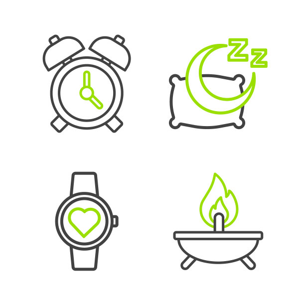 设置行香气蜡烛，智能手表，时间睡觉和闹钟图标。向量图片下载