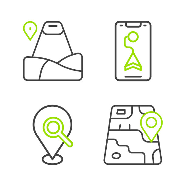 设置线路城市地图导航，搜索位置，和位置与山图标。向量图片下载