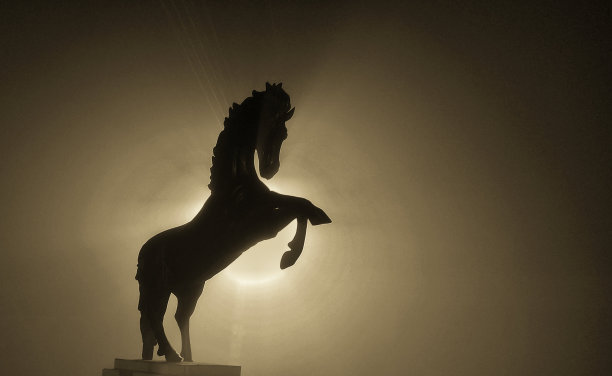 剪影图片跳跃的马与光图片下载