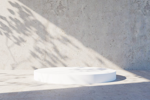 平台与白色圆形基础和叶阴影，3d渲染图片下载