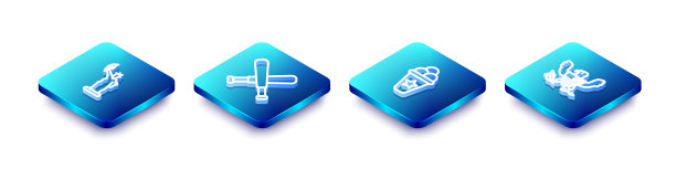 设置等距线自由女神像，交叉棒球棒，冰淇淋在华夫蛋筒和鹰图标。向量图片下载