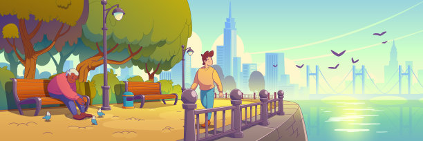 人们在城市公园的海滨堤岸图片下载