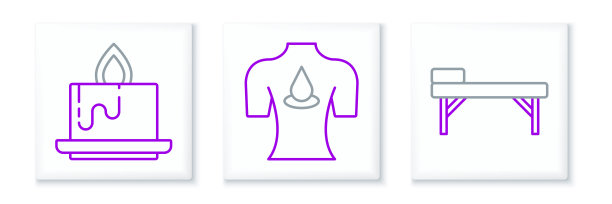 设置直线按摩台，香薰蜡烛和香薰油图标。向量图片下载