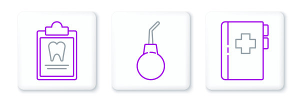 设置线剪贴板与牙科卡，灌肠梨图标。向量图片下载
