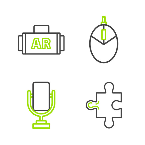 设定线拼图，麦克风，电脑鼠标游戏和Ar，增强现实图标。向量图片下载