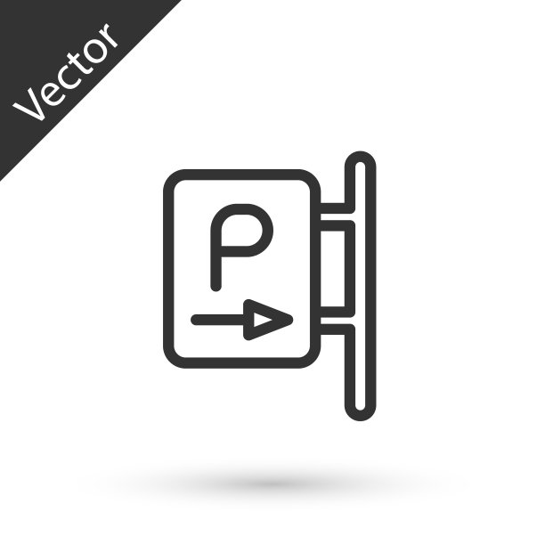 灰色线停车图标隔离在白色背景上。街道路标。向量图片下载