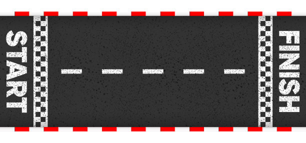 赛道起点和终点线俯视图。开始或完成一场卡丁车比赛。柏油路上的垃圾纹理。矢量插图。图片下载