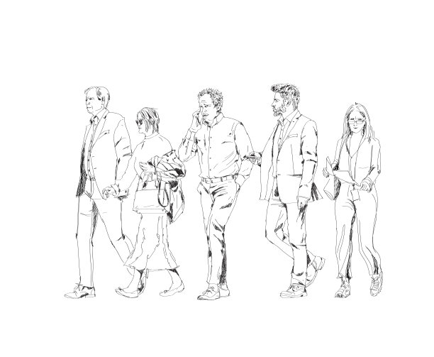 西装革履的商务人士走在城市里。素描，一组说话、走路、用手机的人图片下载