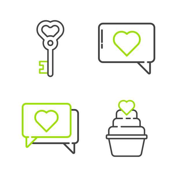 设置线，喜欢和心，和关键在形状图标。向量图片下载