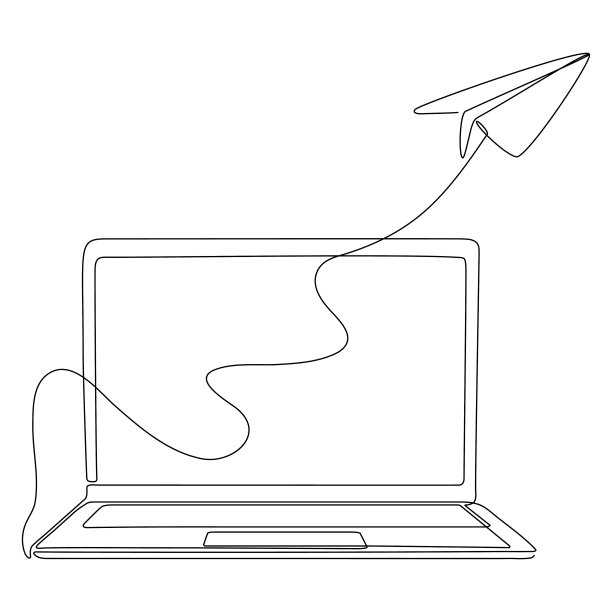 笔记本电脑用纸飞机连续画线。图片下载