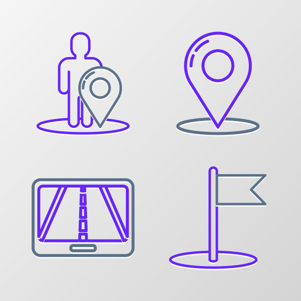 设置线旗，城市地图导航信息图，带剪影人物图标的地图针和标记。向量图片下载