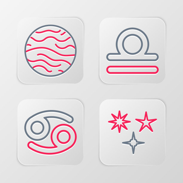 设定线坠落星，巨蟹座星座，天秤座和金星行星图标。向量图片下载