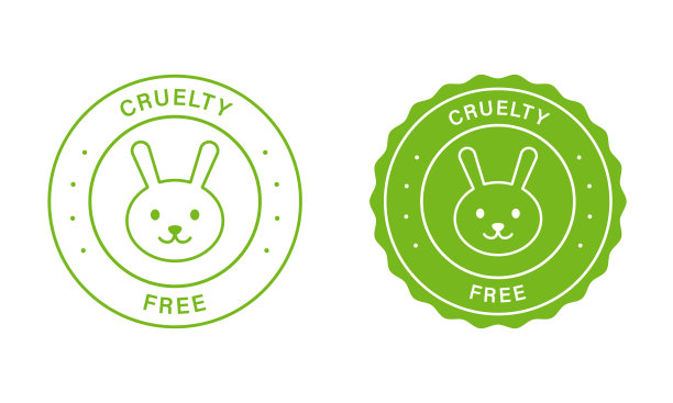 动物邮票套装未测试。无残忍绿色标签。天然化妆品化妆美容产品贴纸。兔子象征着动物权利。严禁虐待标志。孤立矢量图图片下载
