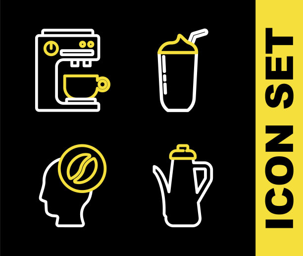 设定线奶昔，茶壶，咖啡师和咖啡机图标。向量图片下载