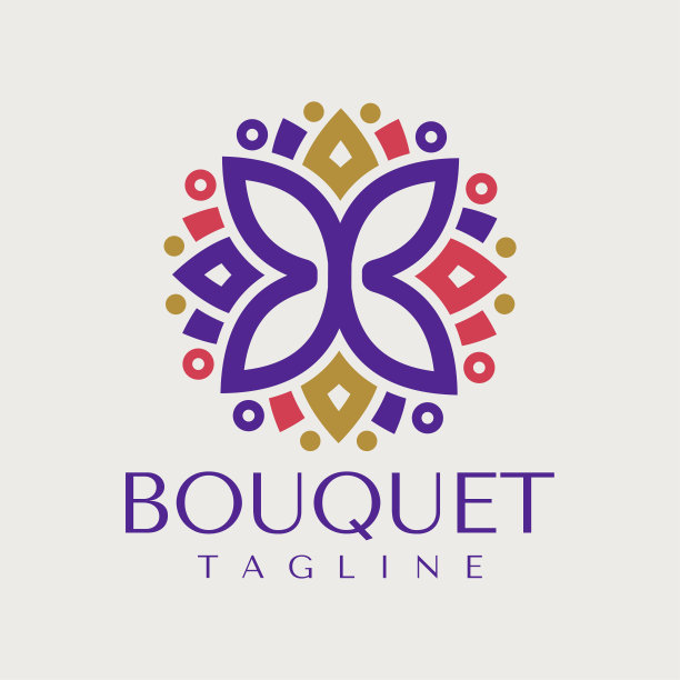 彩色蝴蝶花标志设计矢量。奢华的蝴蝶花瓣花卉标志。图片下载