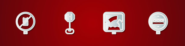 设置无手机，医院道路交通，前方吊桥和铁路路口图标。向量图片下载