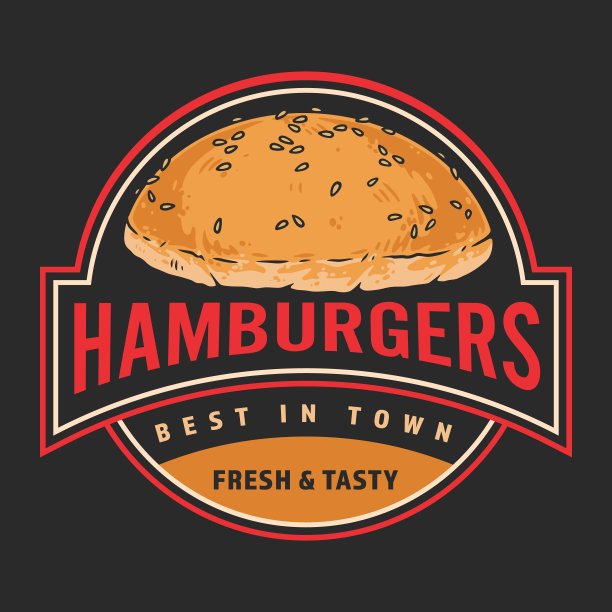 新鲜汉堡复古彩色徽章图片下载