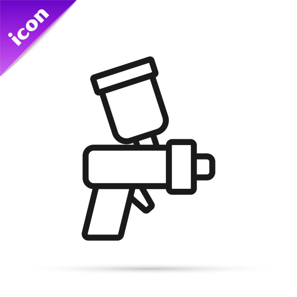 黑线油漆喷枪图标孤立在白色背景。向量图片下载